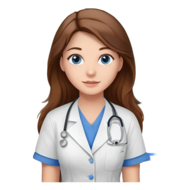 inside a classroom at university that says nursing school on the board with a pretty female nursing student with long brown hair, blue eyes sticker