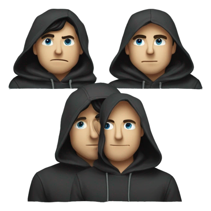 Mann mit Dreitagebart , blaue Augen , schwarze Haare und einem schwarzen Hoodie sticker