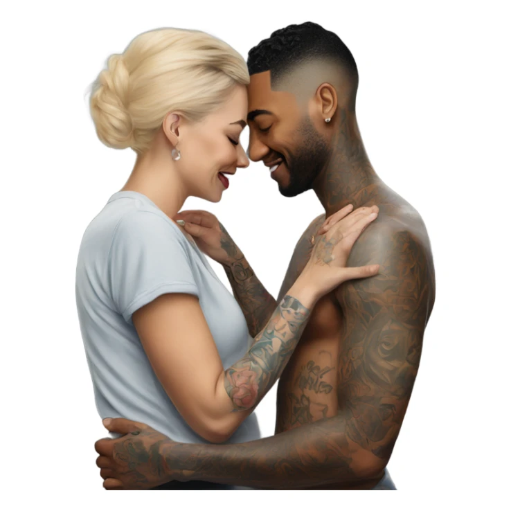 Loving intimate moment between lovers, photo Realistic Couple with tattoos  sticker