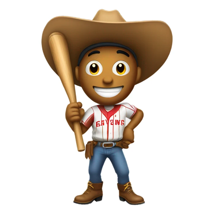 Smiling baseball wearing a cowboy hat with stick arms  sticker