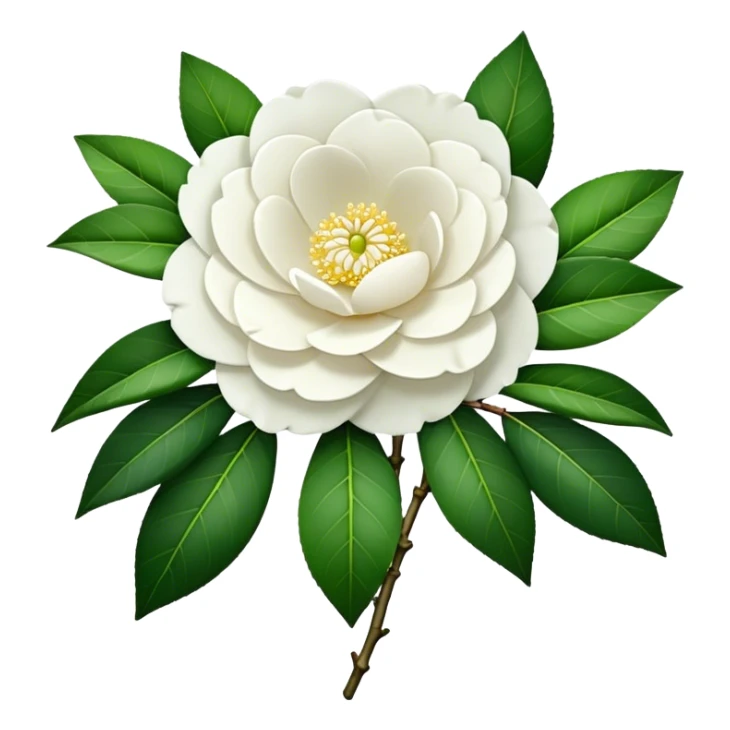 big bouquet White Camellia Japonica, luxuriant, stem, leaf sticker