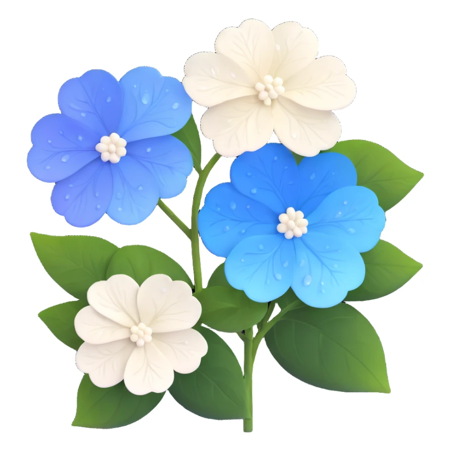 White and blue gradient hydrangea (ajisai) flower in Japanese woodblock print style, with seasonal rain elements and kanji-inspired background, Edo period aesthetic sticker