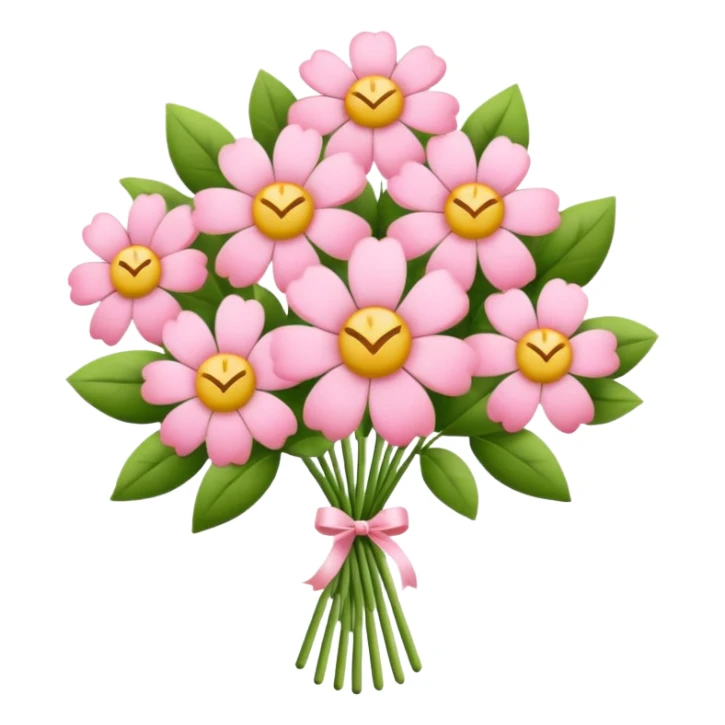 pastel pink flower bouquet, iOS Apple emoji style sticker