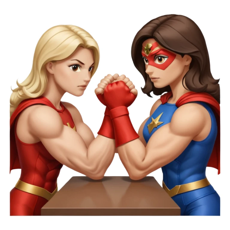 2 women superheroes arm wrestling each other sticker