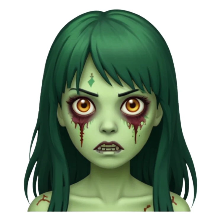 mulher verde zumbi cabelos longos pretos e franja sticker