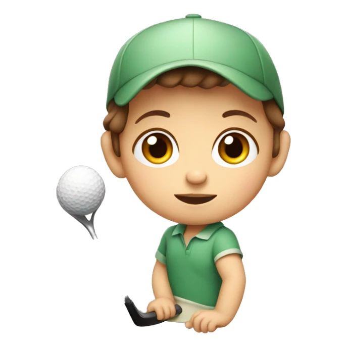 Baby with brown hair holding golf club sticker