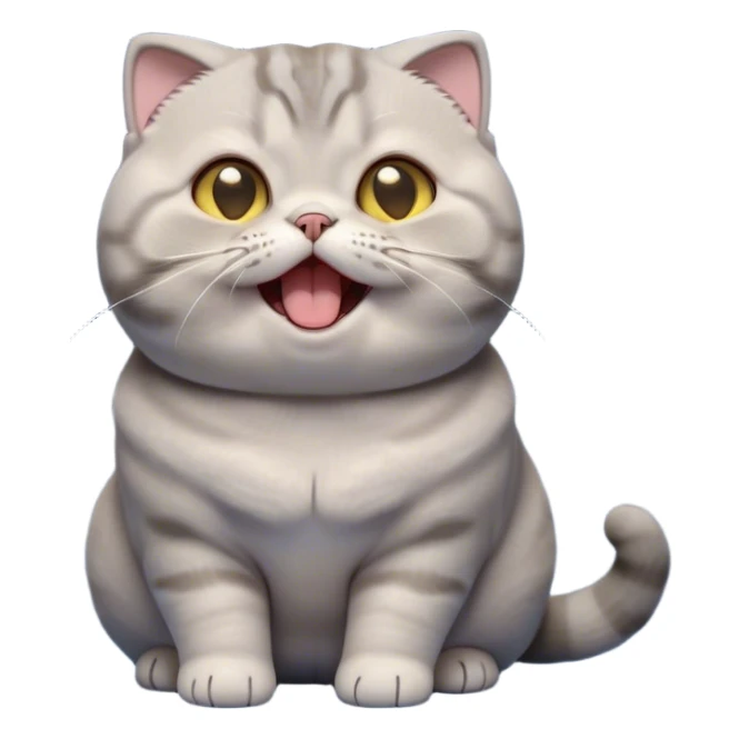 Cinematic Cute Chubby Grey Munchkin Scottish Fold Cat Portrait Emoji, Adorable folded ears and tiny, stubby legs making it irresistibly cute, round and plump body, head tilted playfully and yawning, sleek soft grey fur with subtle blue undertones, big, sparkling yellow eyes, Simplified yet adorable features, highly detailed, glowing with a warm, friendly glow, high shine, curious yet calm, stylized with a touch of whimsy, bright and endearing, soft glowing outline, capturing the essence of a mischievous yet loving and lazy kitty with its signature folded ears and tiny legs, so cute it feels like it could stretch out of the screen and cuddle! sticker