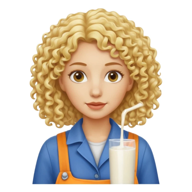 blonde curly Subway worker woman covered with milk  sticker