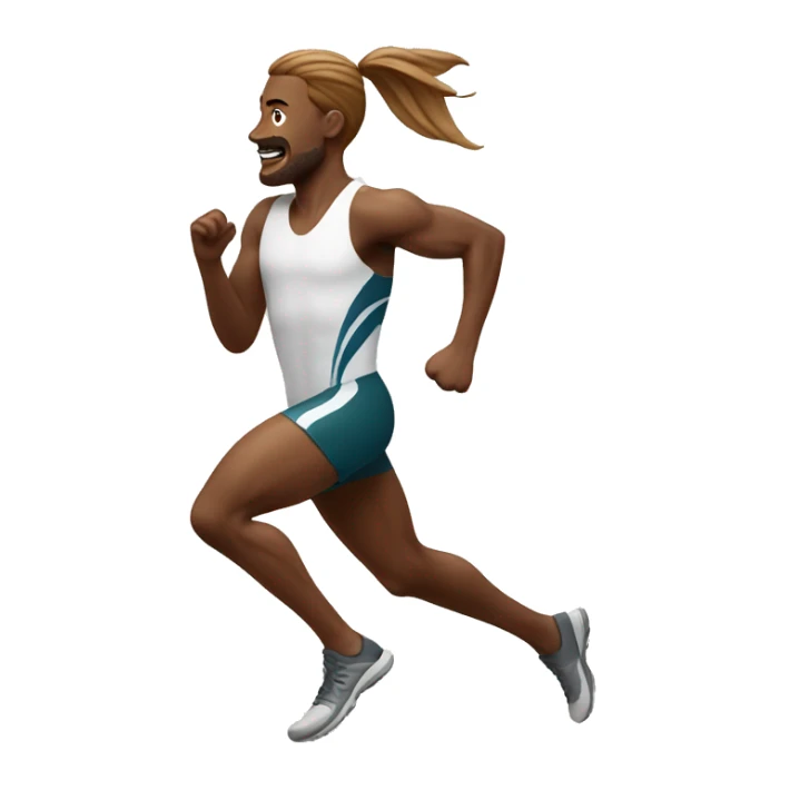 white athlete running with a flowing, brown mullet sticker
