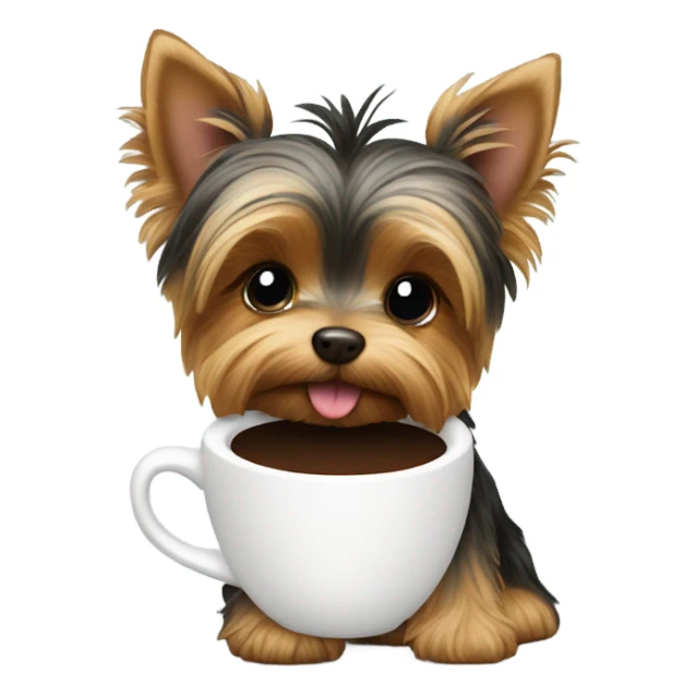 Yorkie puppy with cup of coffee  sticker