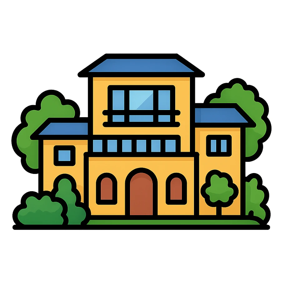 luxury mansion, elegant, modern, in a lush setting, detailed, icon style sticker
