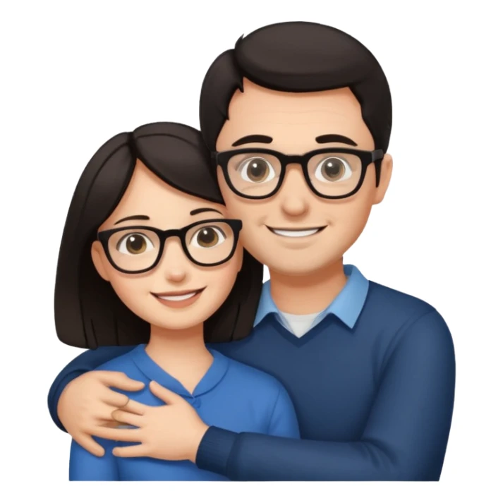 dark haired man with glasses hugging dark long haired woman with glasses sticker