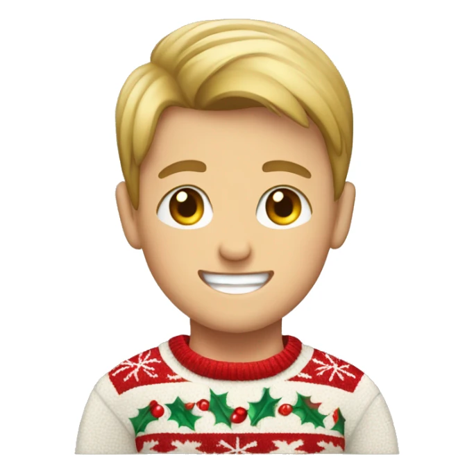 Young white boy with Christmas sweater on with a smile  sticker