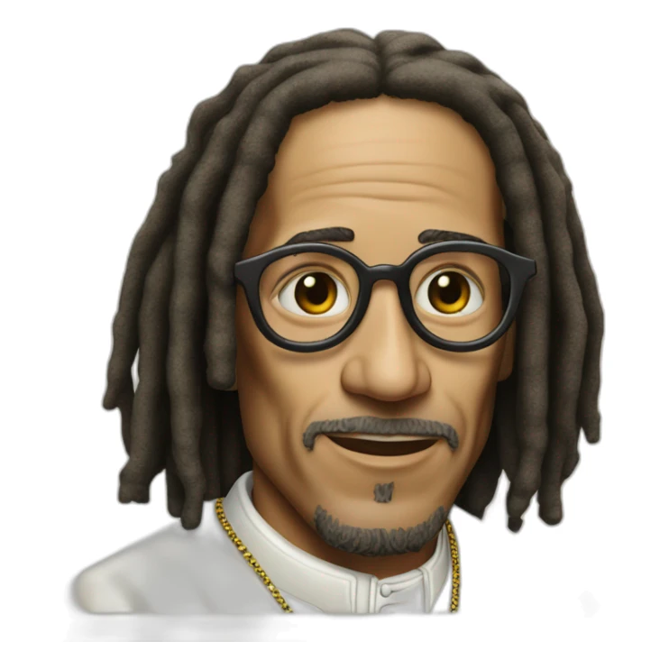 Pope frances with subglasses, dreadlocks and a white bob marley shirt sticker