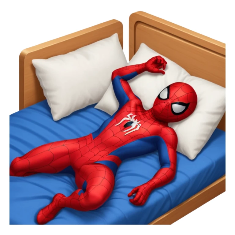 emoji de spiderman acostado en la cama dormido sticker