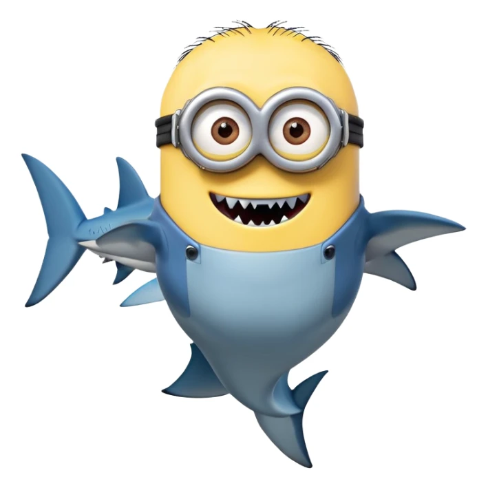 A minion with shark teeth and a shark body sticker