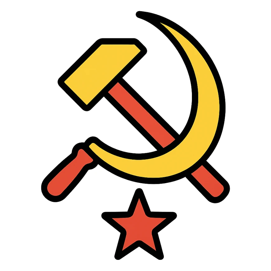 communist symbol, minimal and modern, lineal color icon with black outlines sticker
