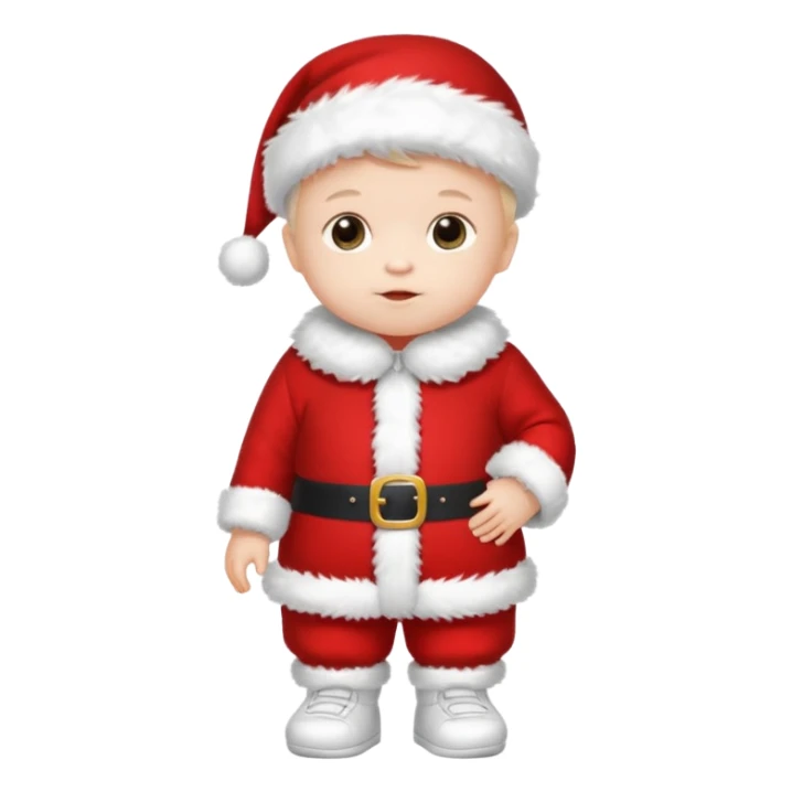 a standing baby wearing santa clothes and cute fluffy shoes sticker