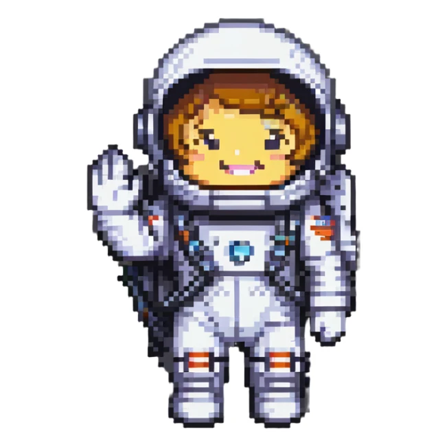 chibi astronaut waving with a big smile sticker