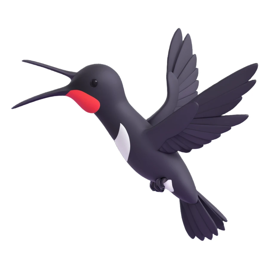 black hummingbird, elegant, minimal, 3D emoji style, subtle shadow sticker