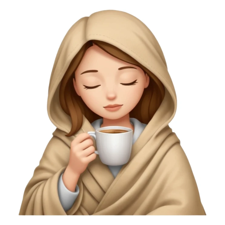 girl inside a blanket sipping coffee eyes closed sticker