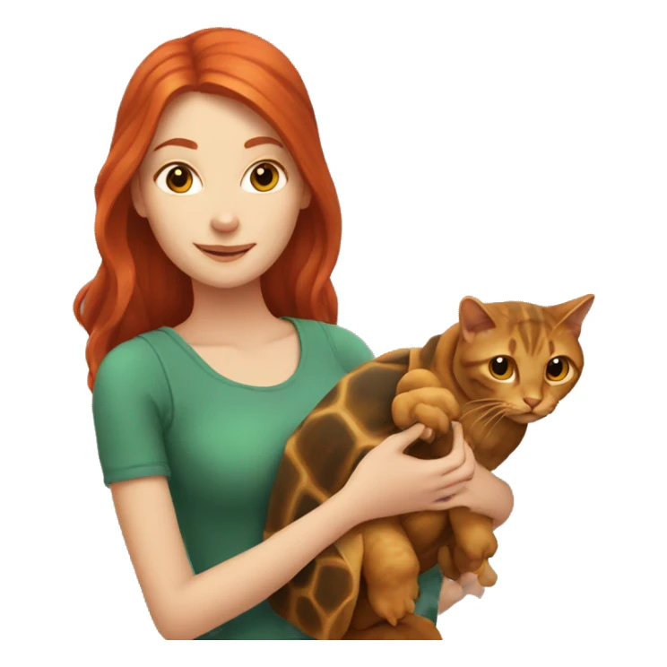 Red headed woman with long hair holding a tortoise cat sticker