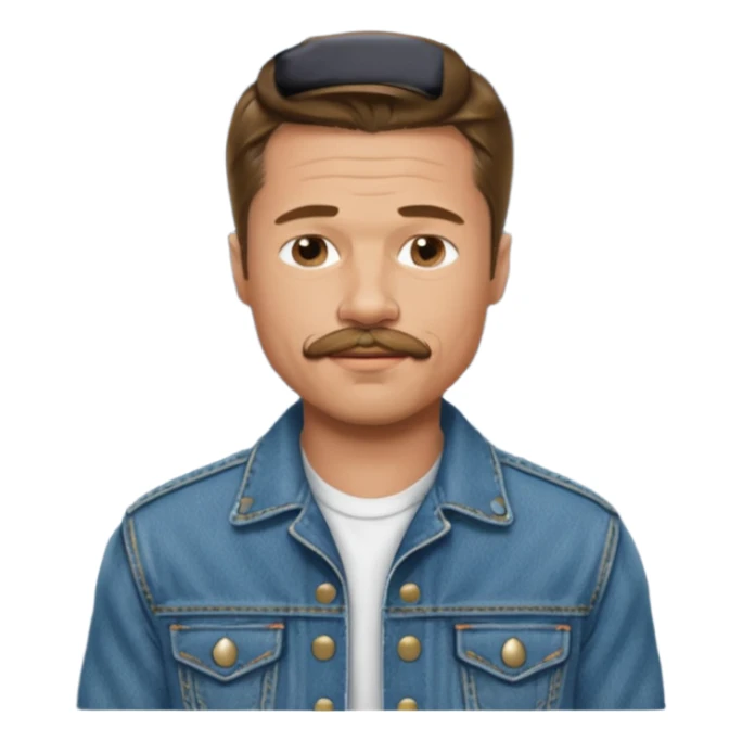 brad pitt with stache, wear jean jacket sticker
