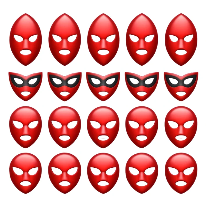 create a bold drill-themed emoji pack with metallic textures, masked characters, sharp shapes and intense red lighting, conveying danger and rhythm without any weapons sticker