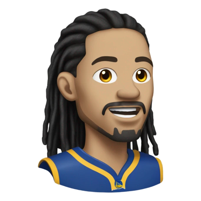 very light skin with freckles guy almost pale with 2 strand black dreads yelling with a steph curry jersey on with dread that are long to his shoulders and a black long sleeve shirt under. goatee and mustache. no beard or side urns sticker