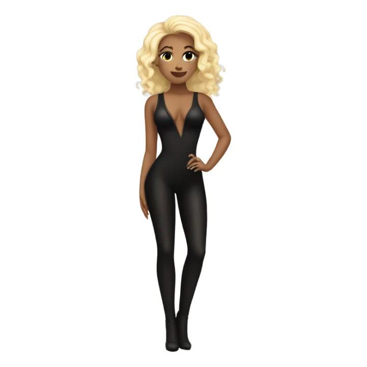 Blonde singer with black bodysuit and snake hair sticker