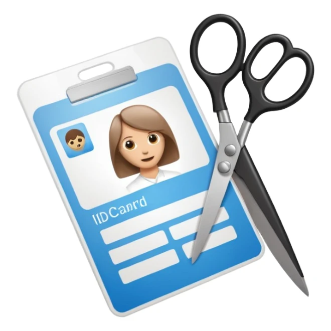 Scissors cutting an ID card in 2 parts.hyper realistic sticker