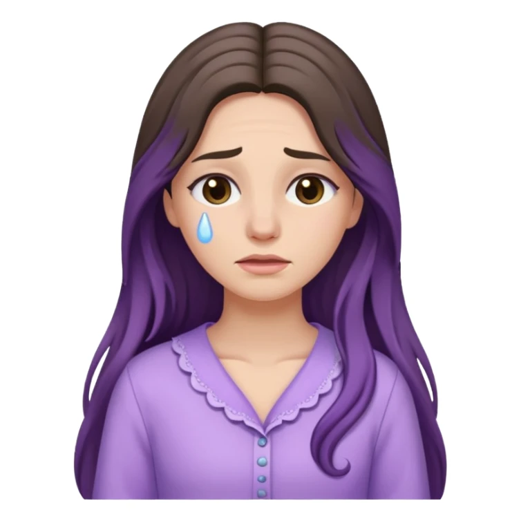 brunette with long hair cries in lavender clothes sticker