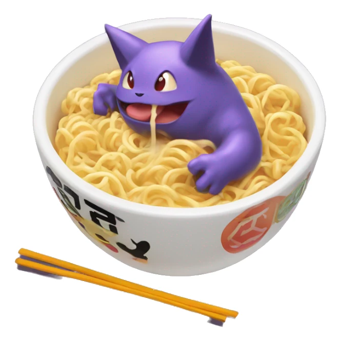 Pokémon character Gengar eating abowl of ramen noodles while floating  sticker