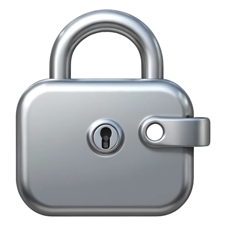 Chrome silver lock emoji, iOS emoji style, smooth metallic surface, rounded edges, reflective highlights, minimalistic sticker