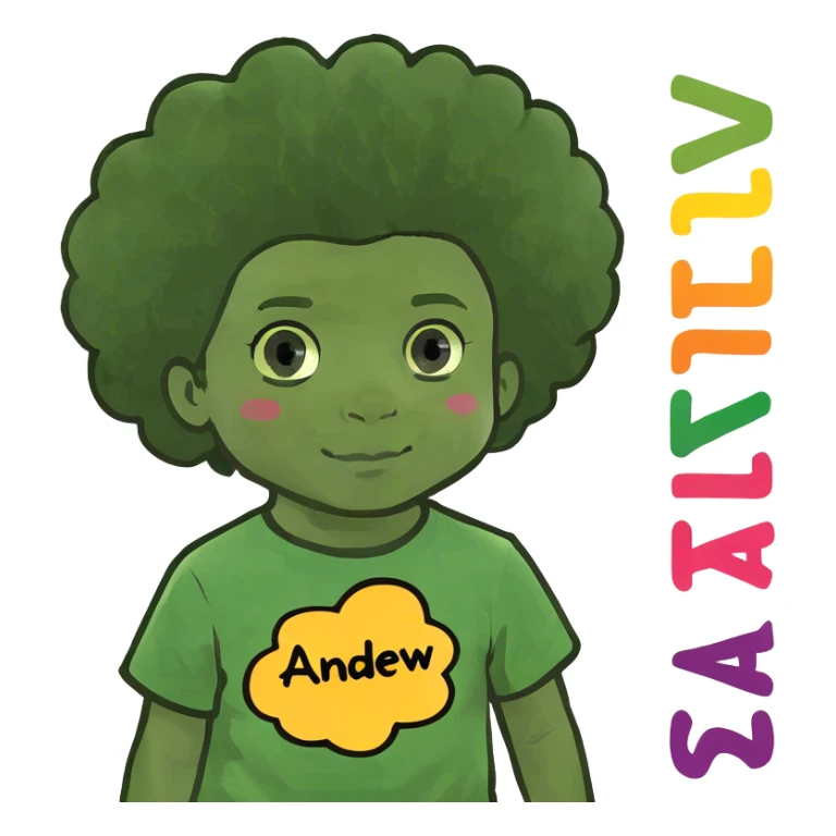 A black toddler with an Afro with the words Andrew sticker