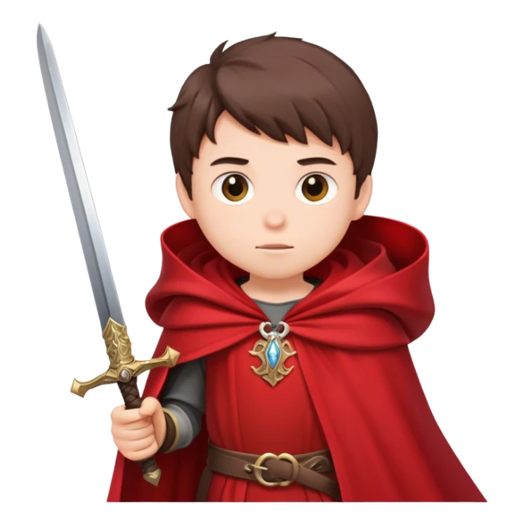 một cậu bé cầm kiếm khoác áo choàng màu đỏ sticker