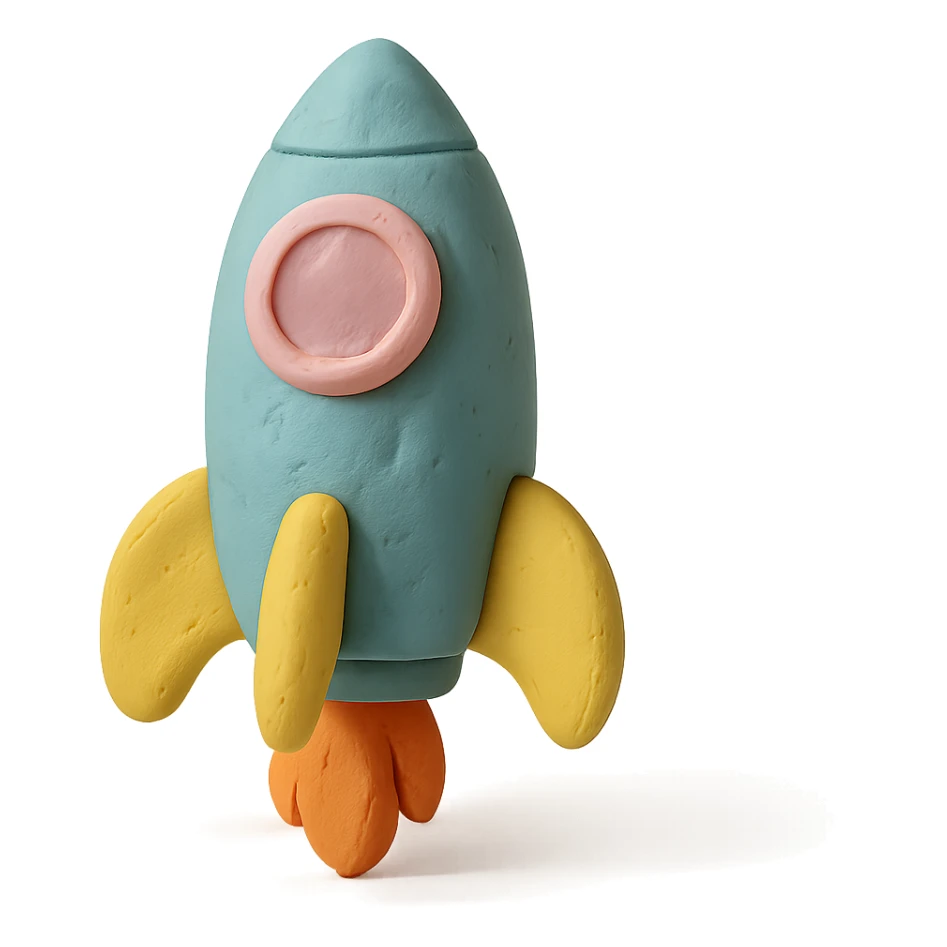 rocket ship in claymation style with visible fingerprints and pastel colors sticker