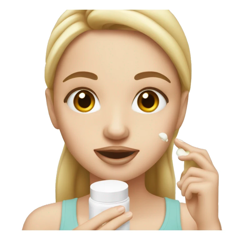 white girl applying cream on face sticker