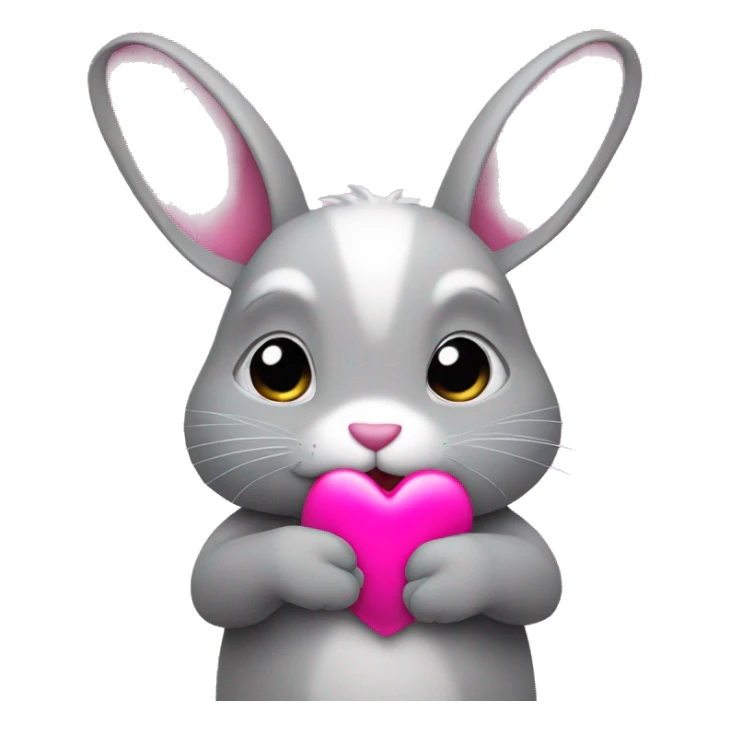 a gray rabbit holding a bright pink heart in his hands sticker