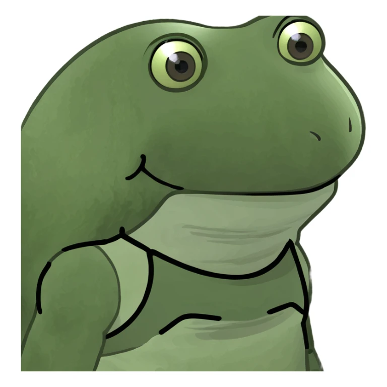 bufo frog wearing a tank top, facing right, meme style sticker