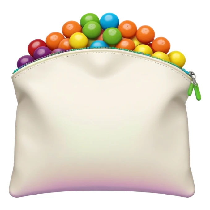 Flat design minimalist Skittles pouch with simple rainbow gradient and a small handful of green candies arranged in a neat pattern. sticker