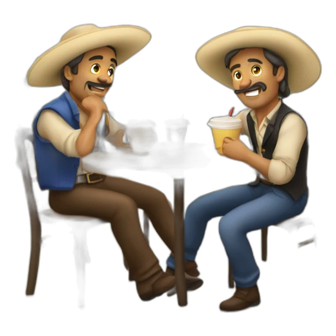 tres hombres tomando cafe en una terraza sticker