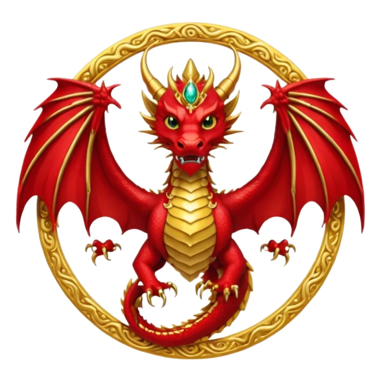 Golden Dragon with wings crest/brosch in a circle with red gems sticker