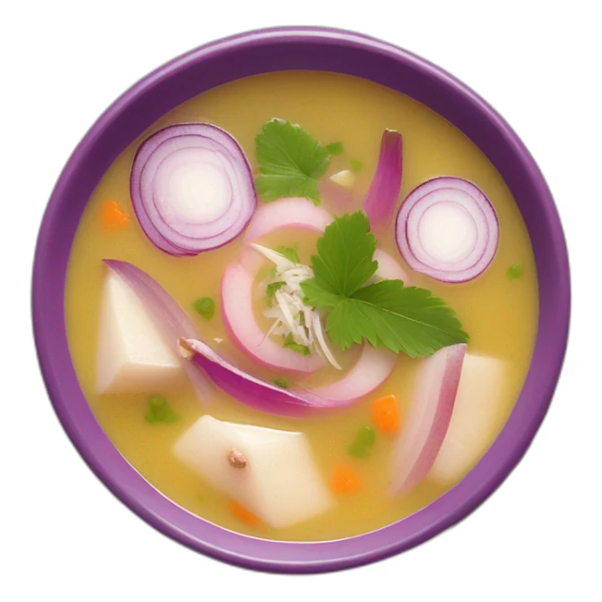 encebollado soup from ecuador with red onions, albacore and yucca sticker