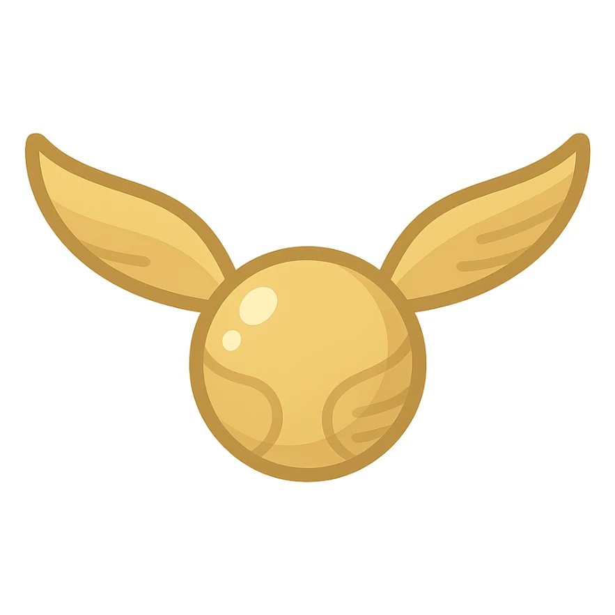 playful golden snitch, soft gold, no outlines, clear shadows and highlights, color filled icon style sticker