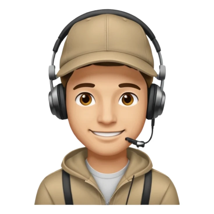A guy smirking with a cap and headphones sticker
