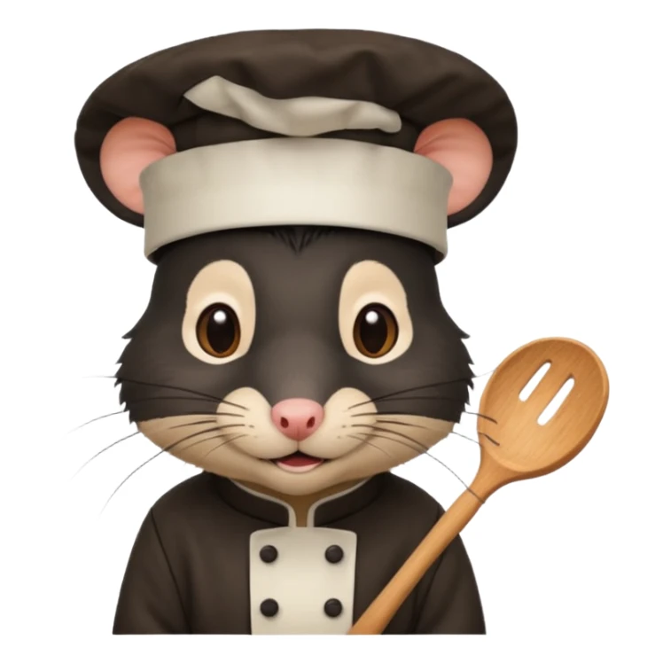 A rat with a fringe, long black hair and chefs hat sticker