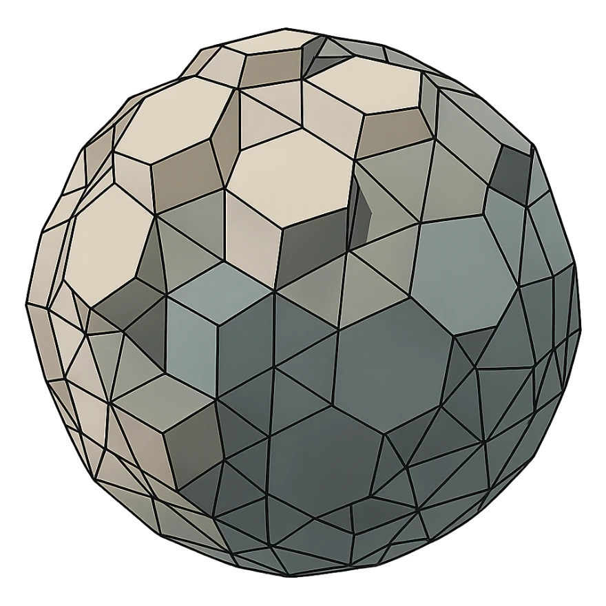 a sphere made of polygons, transparent wireframe, the hexagons are extruded to random heights all over the surface of the sphere, high degree of randomness sticker
