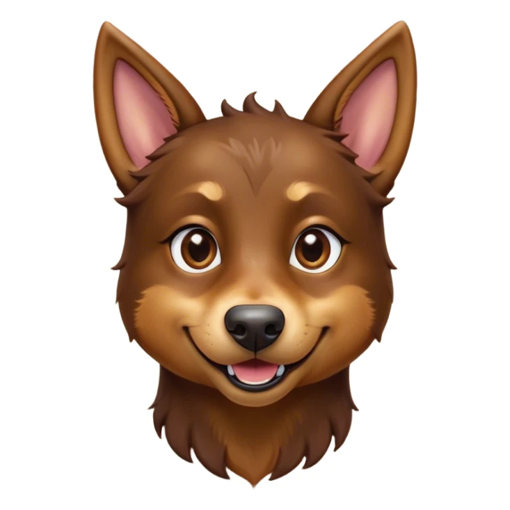 Cinematic Comical Brown and Tan Kelpie Portrait Emoji, Head tilted dramatically with an exaggeratedly amused expression, featuring a striking brown Fur with bold tan accents, wide, expressive warm eyes filled with playful disbelief, Simplified yet hilariously expressive features, highly detailed, glowing with a slightly sassy glow, high shine, dramatic yet playful, stylized with an air of cheeky mischief, bright and endearing, soft glowing outline, capturing the essence of a spirited and over-the-top herder, so meme-worthy it feels like it could side-eye its way into internet fame instantly! sticker