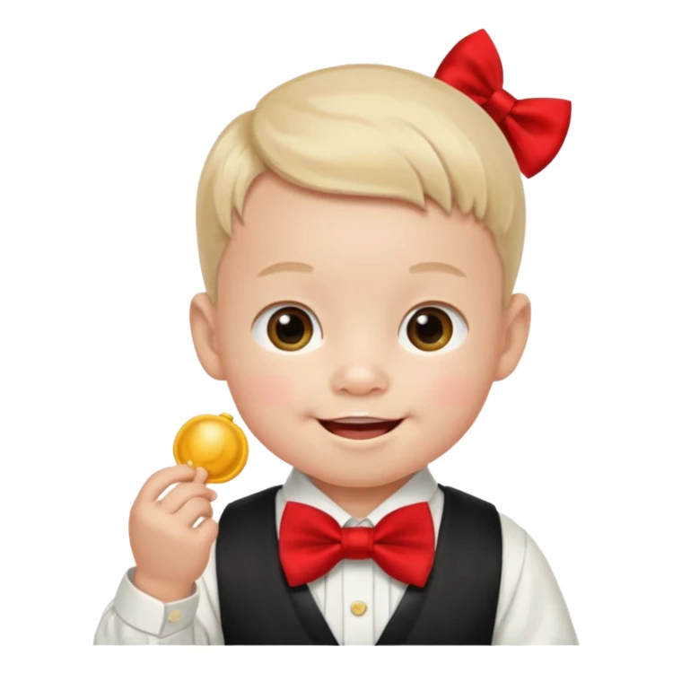 baby guy, pacifier, wearing chinese royal ancient custome, red bow tie sticker